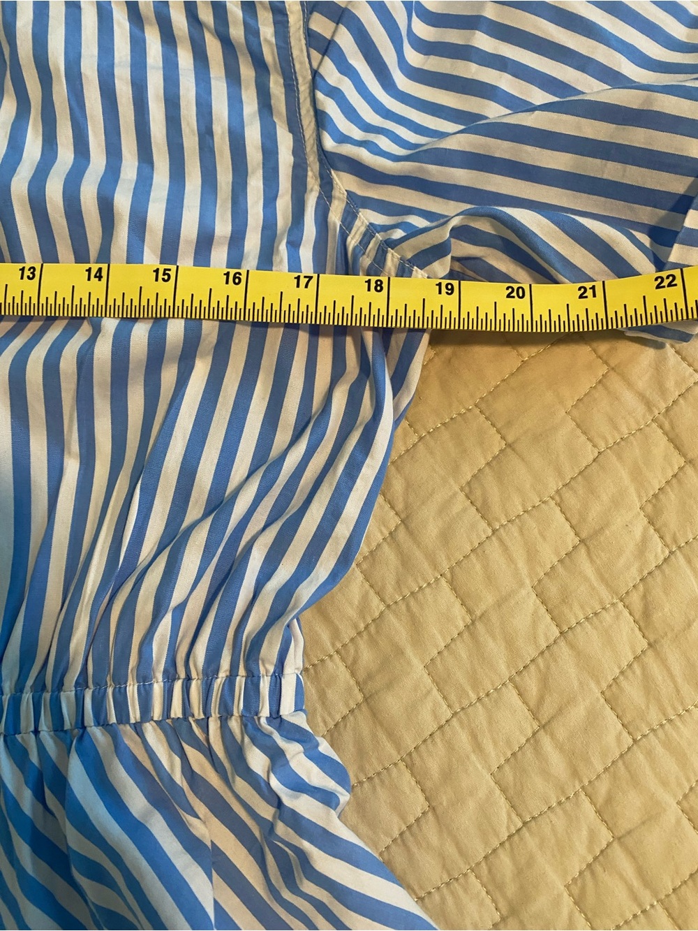 Blue and White Striped Maxi Shirt Dress with Elastic Waist - Picture 3 of 6